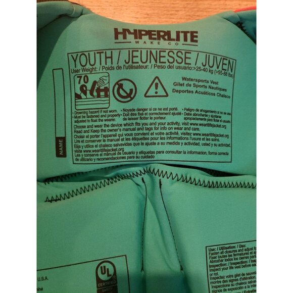 Hyperlite Wake Flotation Aid Paddling Vest Youth 55-88 Lbs Level 70 Bouyancy - Picture 11 of 11